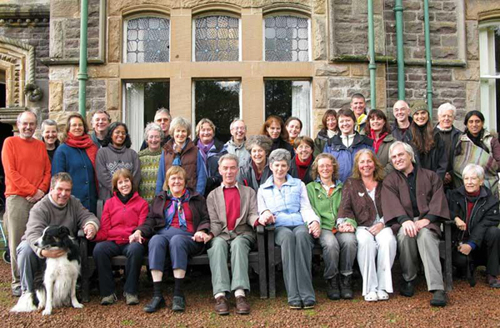 Martin and Murray with retreatants, mostly from Scottish Sanghas